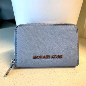 MICHAEL KORS Small Pebbled Leather Wallet in Pale Blue